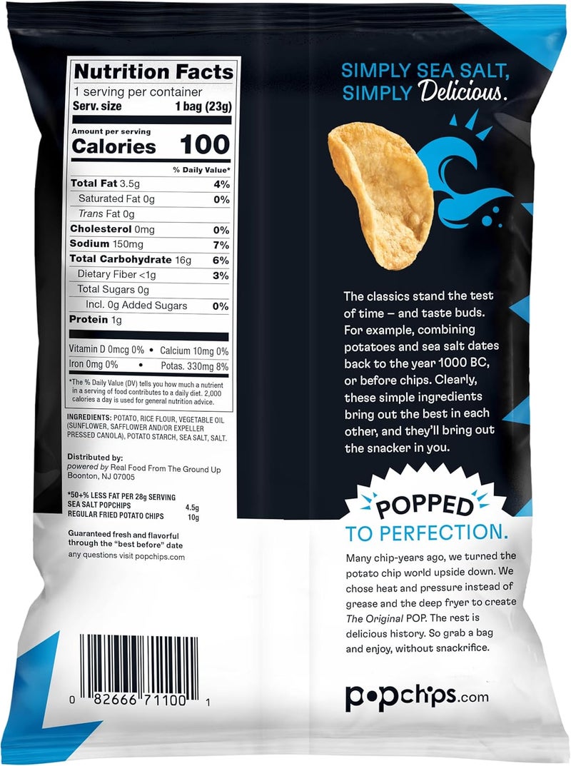 Popchips وجبة خفيفة من البطاطس المقلية بالملح البحري من بوب تشيبس، 0.8 أونصة حصة فردية (عبوة من 24) - Image 2